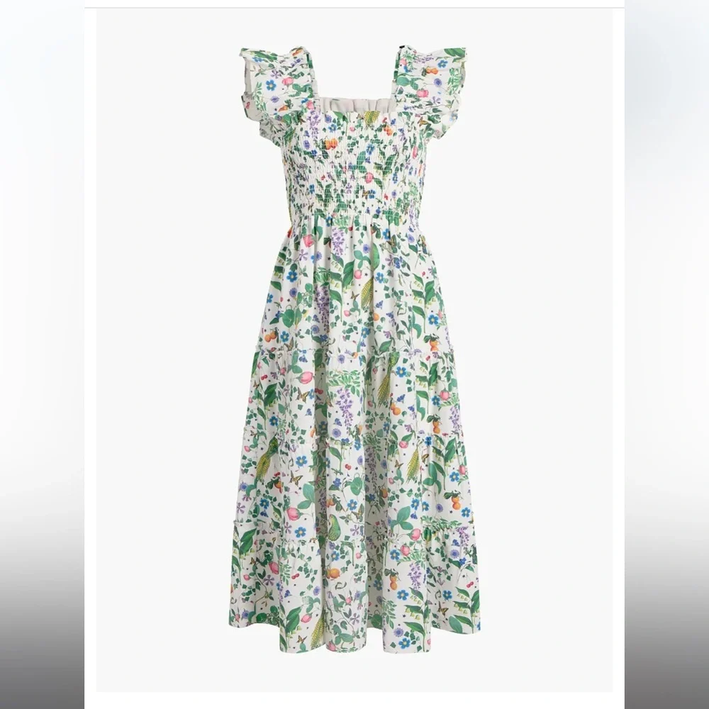 Hill House White Floral Ruffled Smocked Midi Dress - Picture 4 of 5